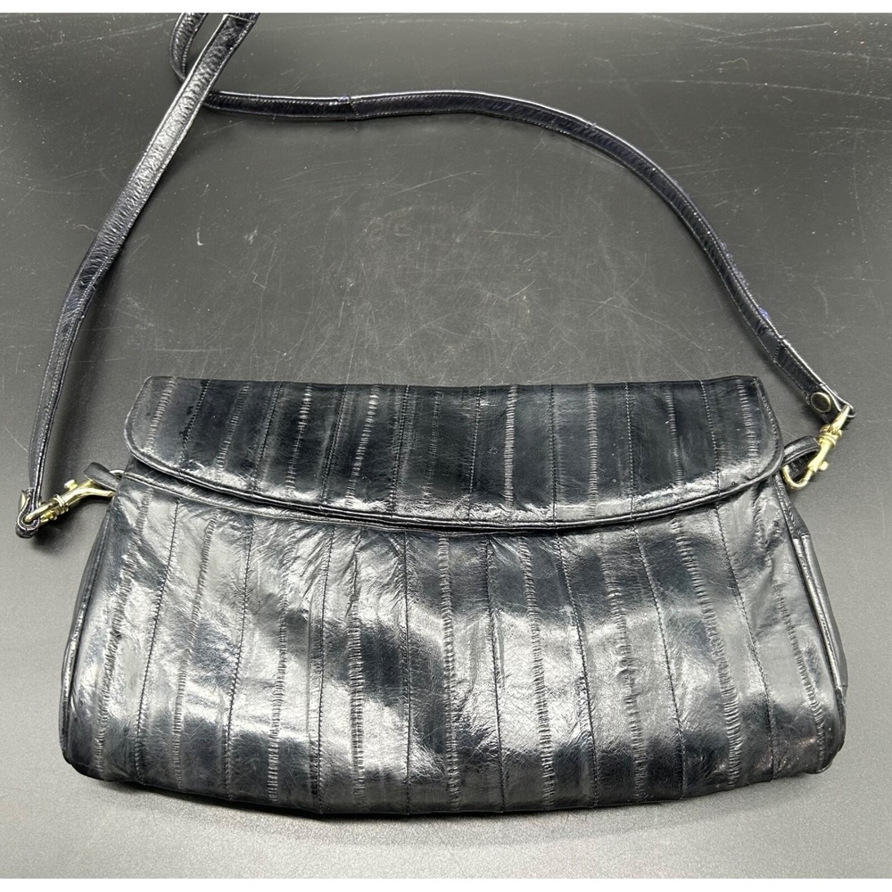 Vintage Genuine Eel Skin Black Purse Shoulder Bag Made In‎ Korea